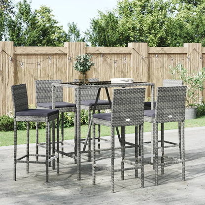 7-Tlg. Gartenbar-Set Mit Kissen Poly Rattan