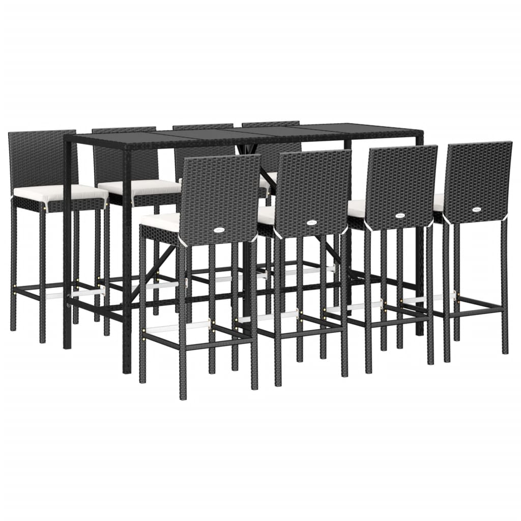 9-Tlg. Gartenbar-Set Mit Kissen Poly Rattan