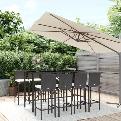 9-Tlg. Gartenbar-Set Mit Kissen Poly Rattan