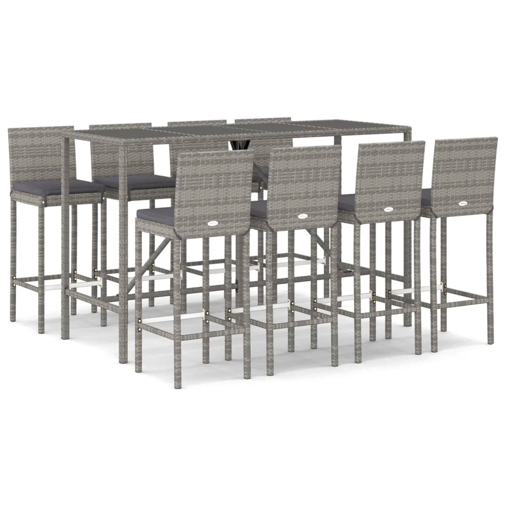 9-Tlg. Gartenbar-Set Mit Kissen Poly Rattan