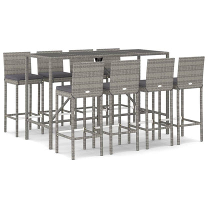 9-Tlg. Gartenbar-Set Mit Kissen Poly Rattan