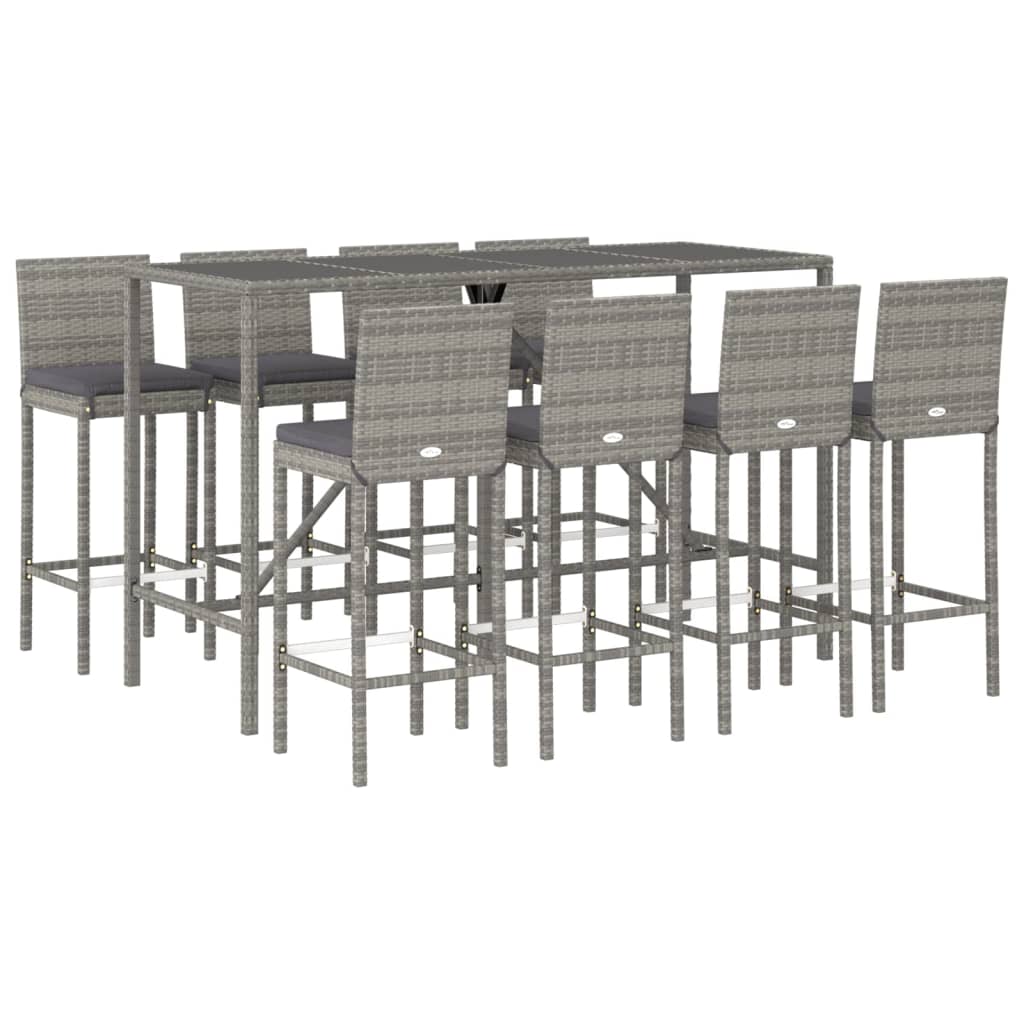 9-Tlg. Gartenbar-Set Mit Kissen Poly Rattan