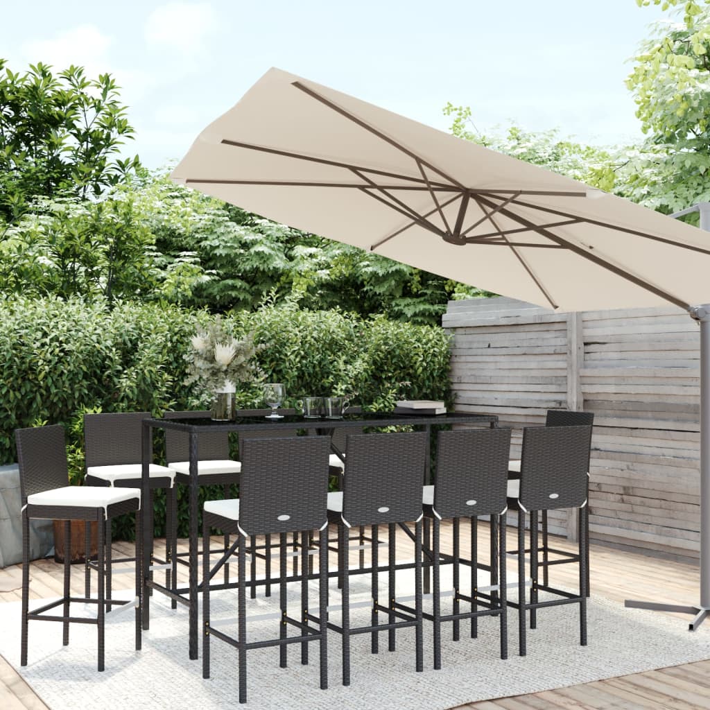 11-Tlg. Gartenbar-Set Mit Kissen Poly Rattan