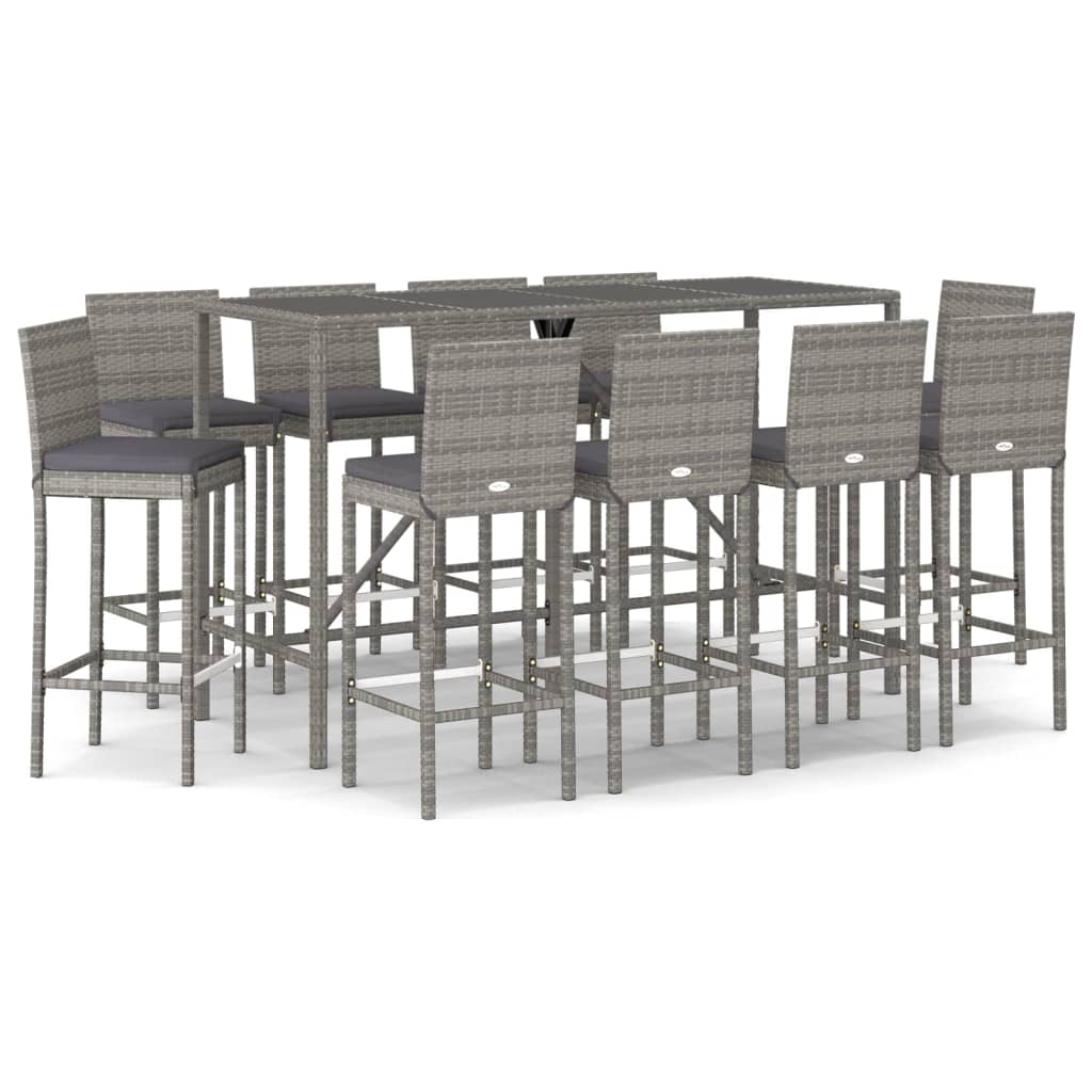 11-Tlg. Gartenbar-Set Mit Kissen Poly Rattan