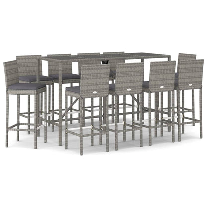 11-Tlg. Gartenbar-Set Mit Kissen Poly Rattan