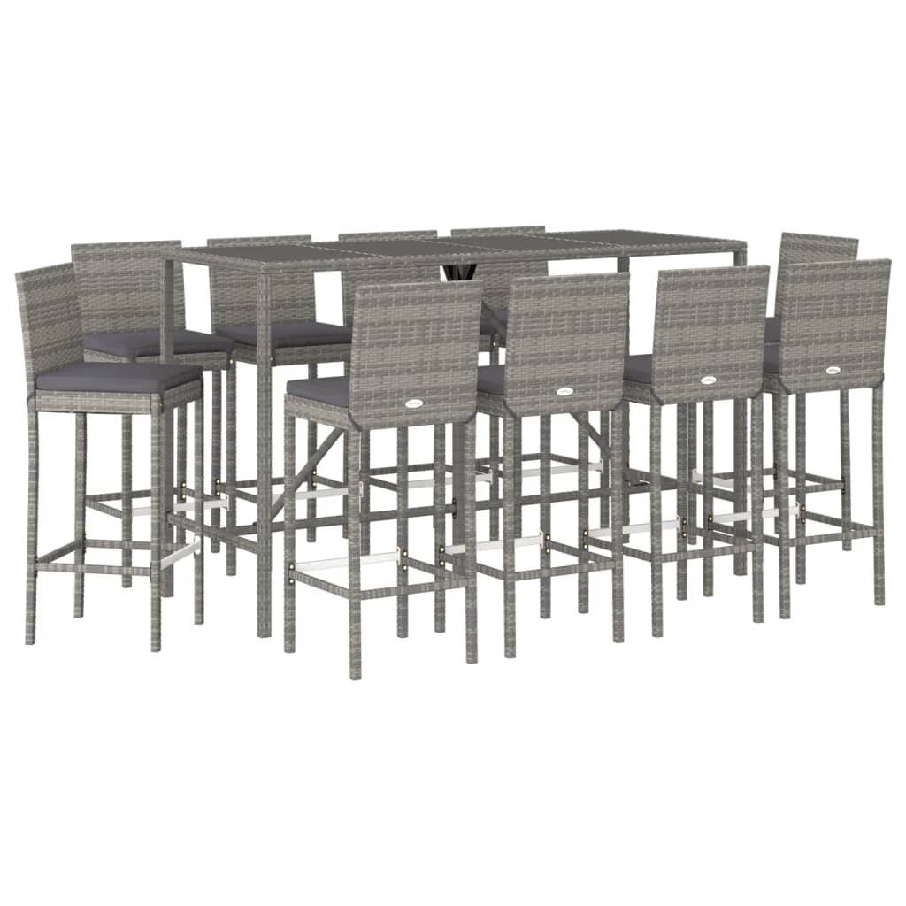 11-Tlg. Gartenbar-Set Mit Kissen Poly Rattan