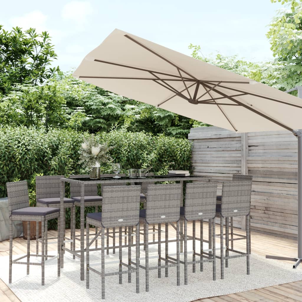 11-Tlg. Gartenbar-Set Mit Kissen Poly Rattan