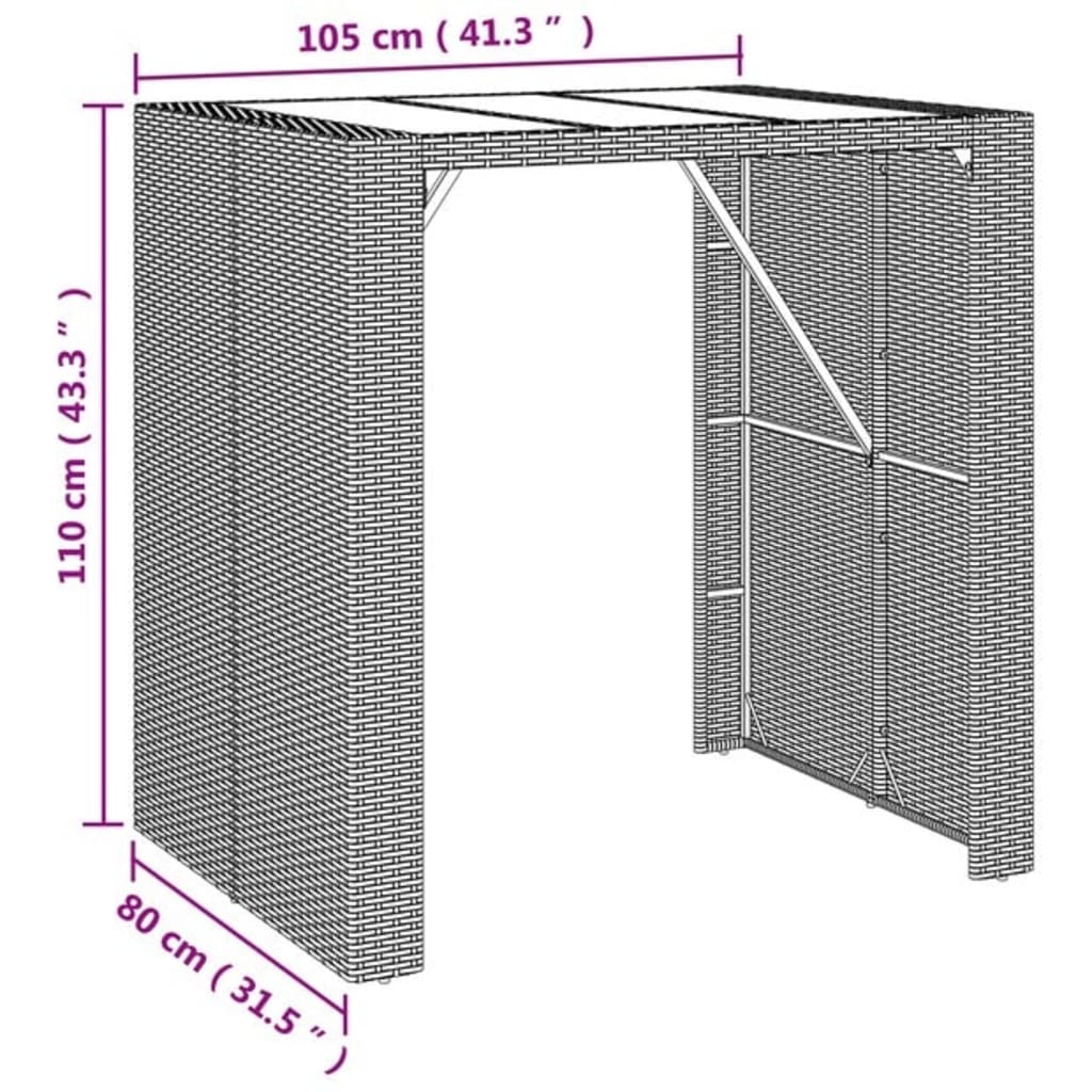 5-Tlg. Gartenbar-Set Poly Rattan
