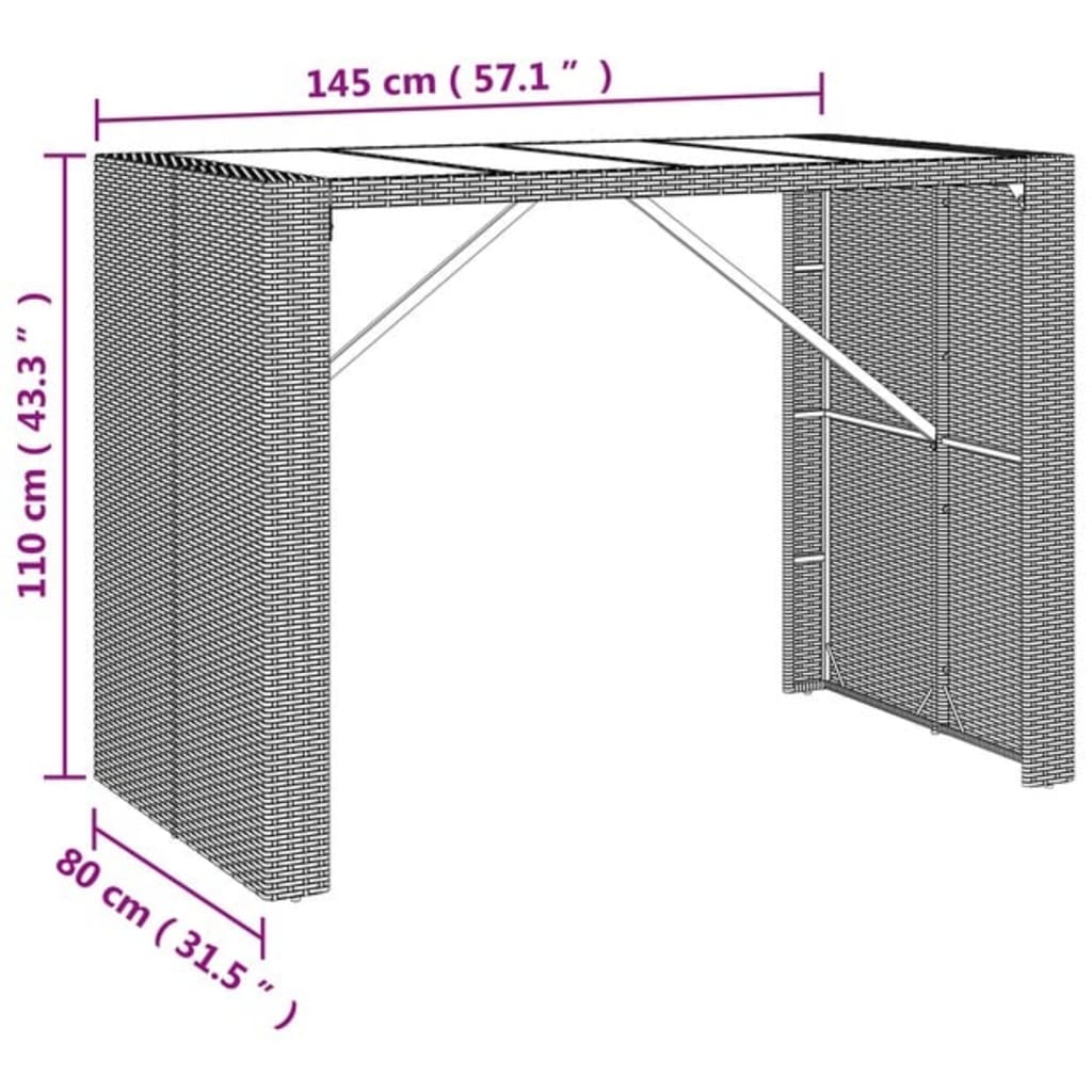 7-Tlg. Gartenbar-Set Poly Rattan