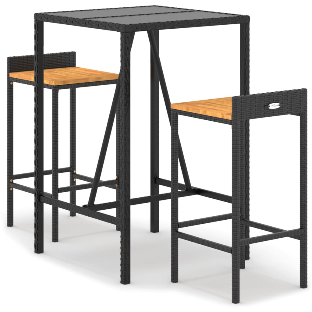 3-Tlg. Gartenbar-Set Poly Rattan & Massivholz Akazie