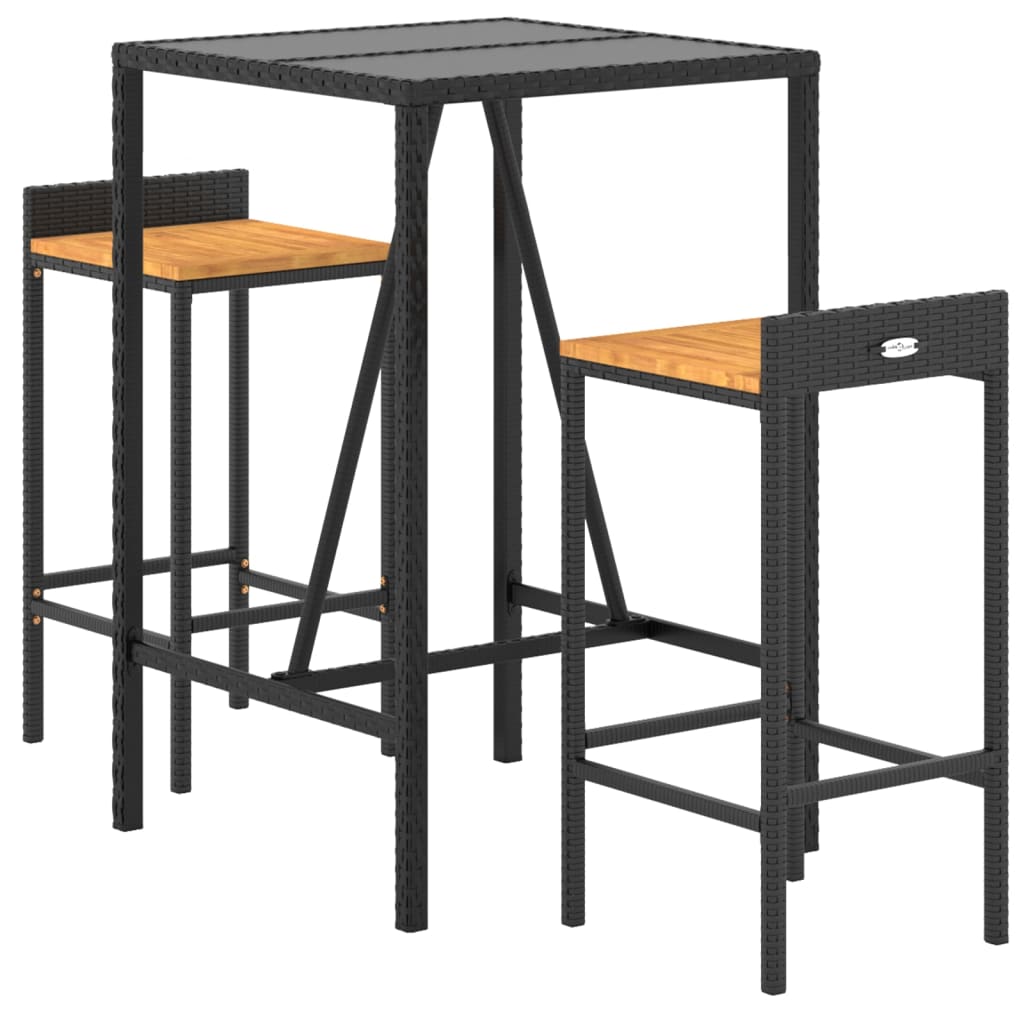 3-Tlg. Gartenbar-Set Poly Rattan & Massivholz Akazie