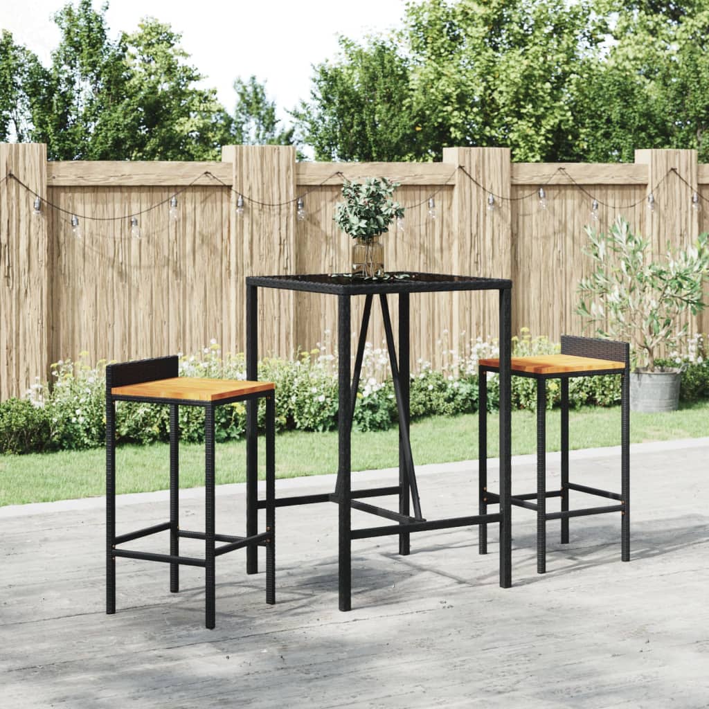 3-Tlg. Gartenbar-Set Poly Rattan & Massivholz Akazie