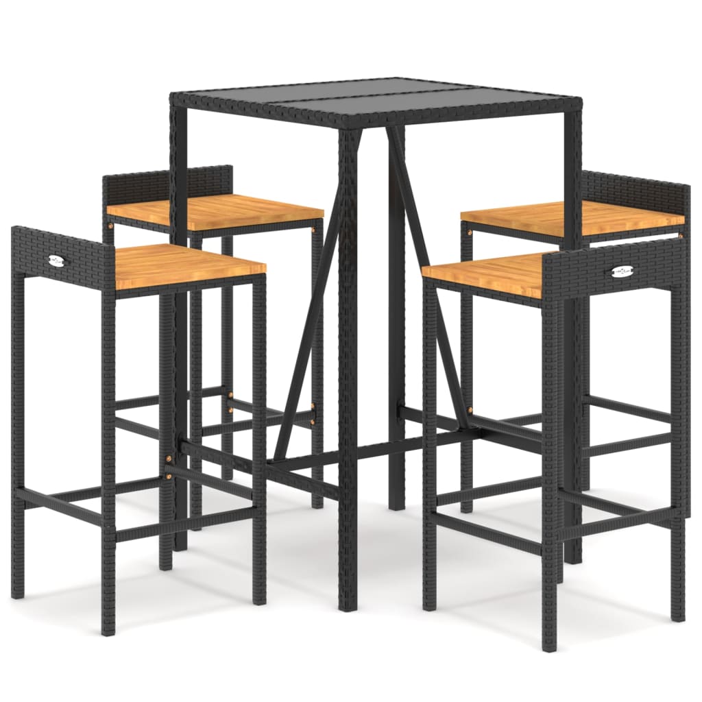 5-Tlg. Gartenbar-Set Poly Rattan & Massivholz Akazie