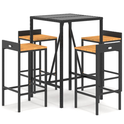 5-Tlg. Gartenbar-Set Poly Rattan & Massivholz Akazie