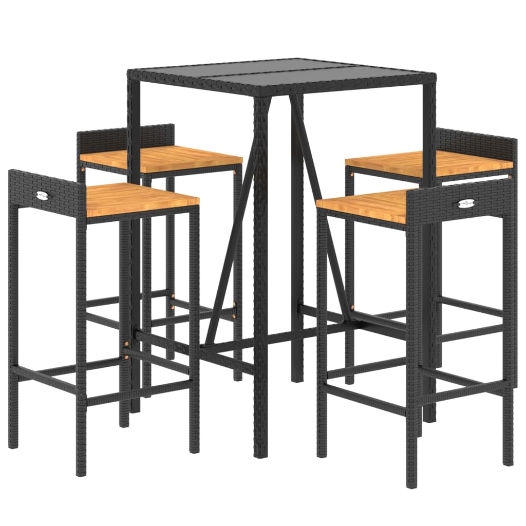 5-Tlg. Gartenbar-Set Poly Rattan & Massivholz Akazie