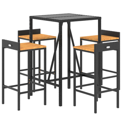 5-Tlg. Gartenbar-Set Poly Rattan & Massivholz Akazie