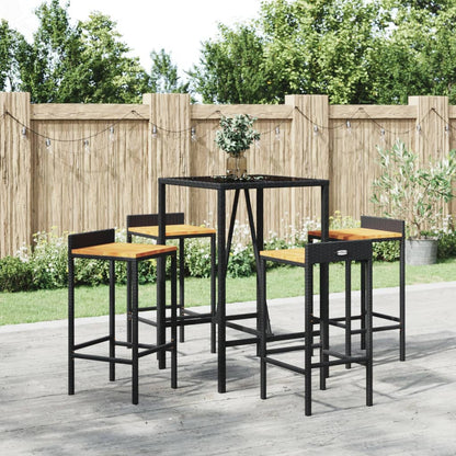 5-Tlg. Gartenbar-Set Poly Rattan & Massivholz Akazie