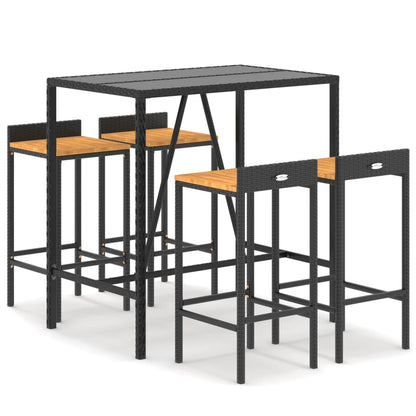5-Tlg. Gartenbar-Set Poly Rattan & Massivholz Akazie