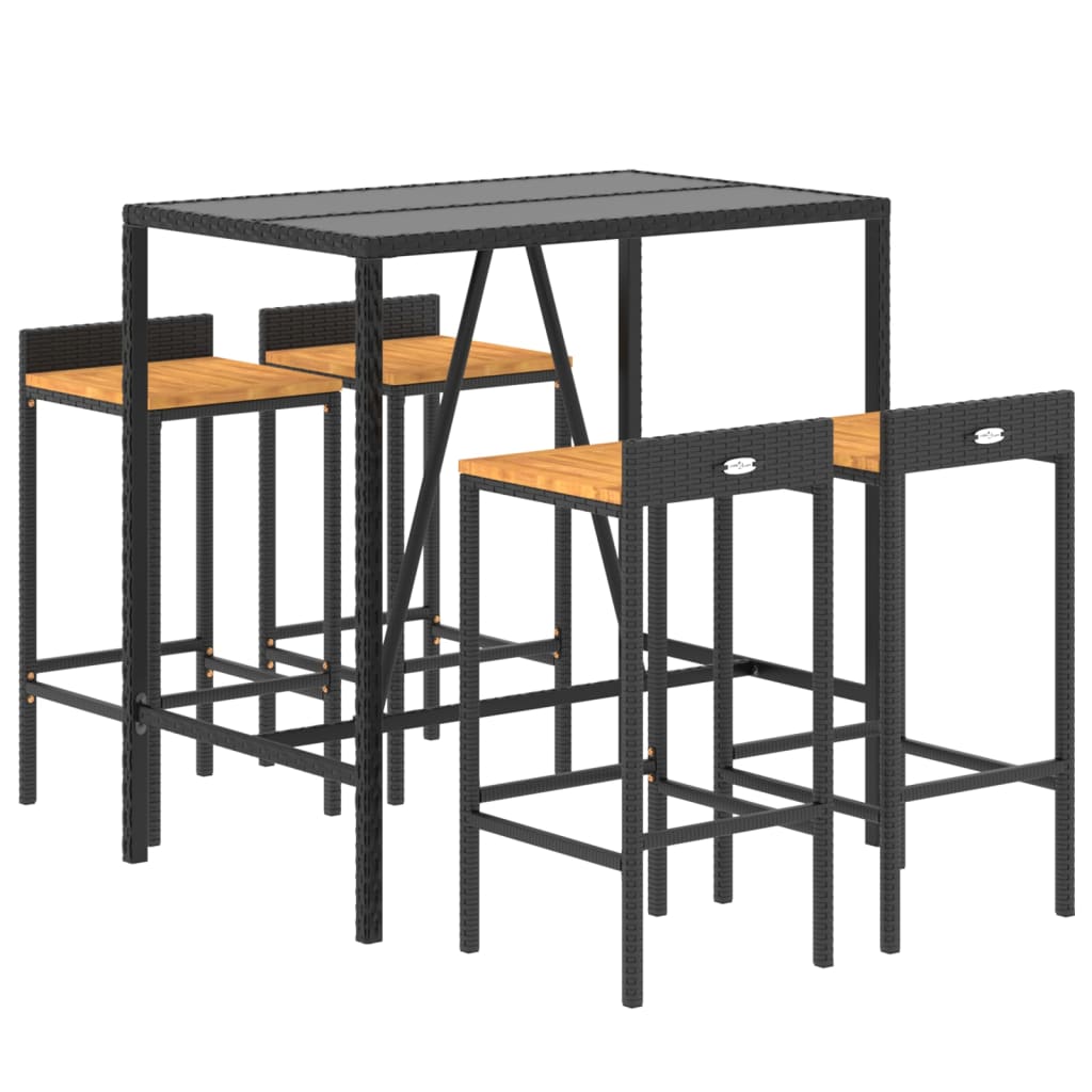5-Tlg. Gartenbar-Set Poly Rattan & Massivholz Akazie