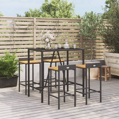 5-Tlg. Gartenbar-Set Poly Rattan & Massivholz Akazie