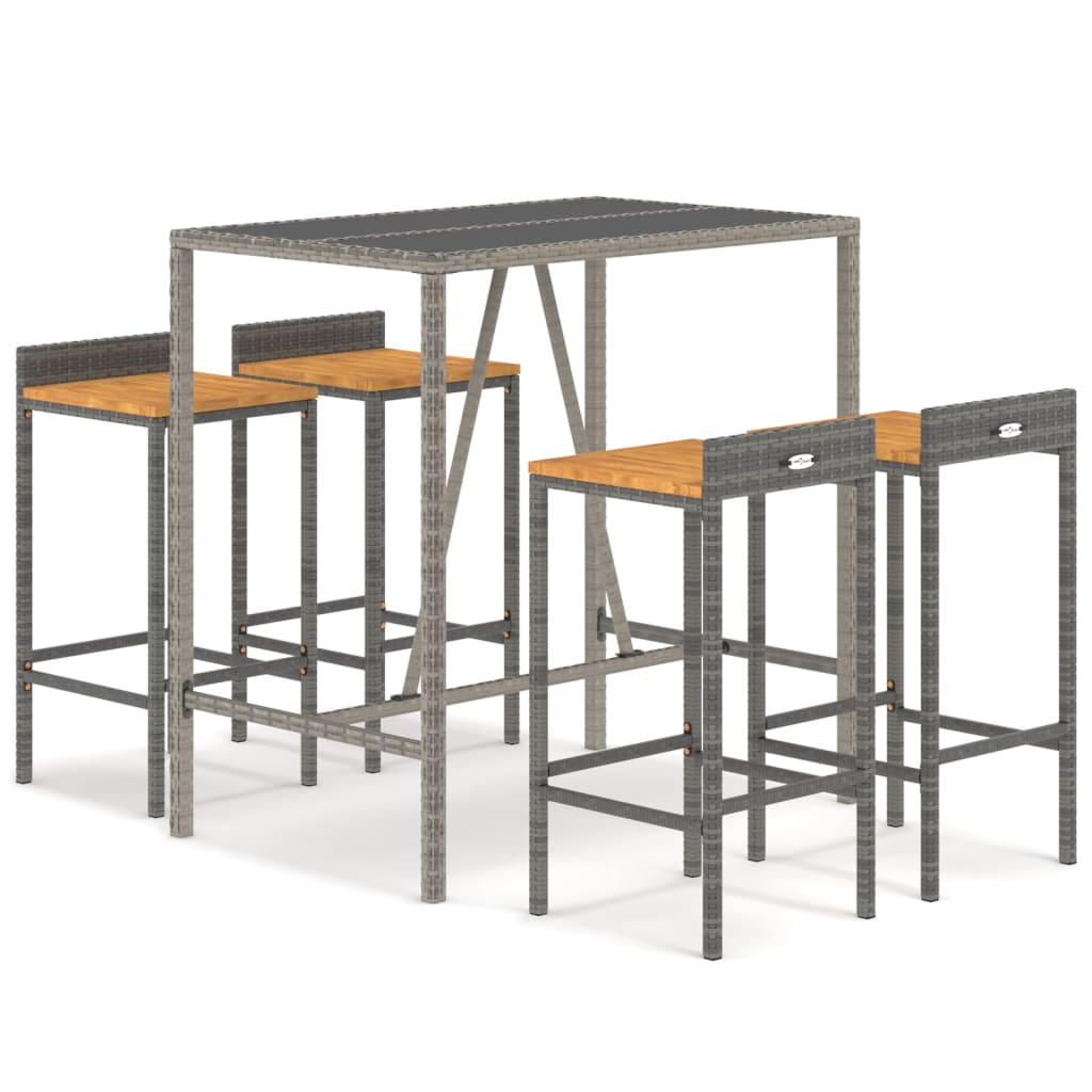 5-Tlg. Gartenbar-Set Poly Rattan & Massivholz Akazie