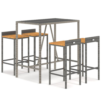 5-Tlg. Gartenbar-Set Poly Rattan & Massivholz Akazie