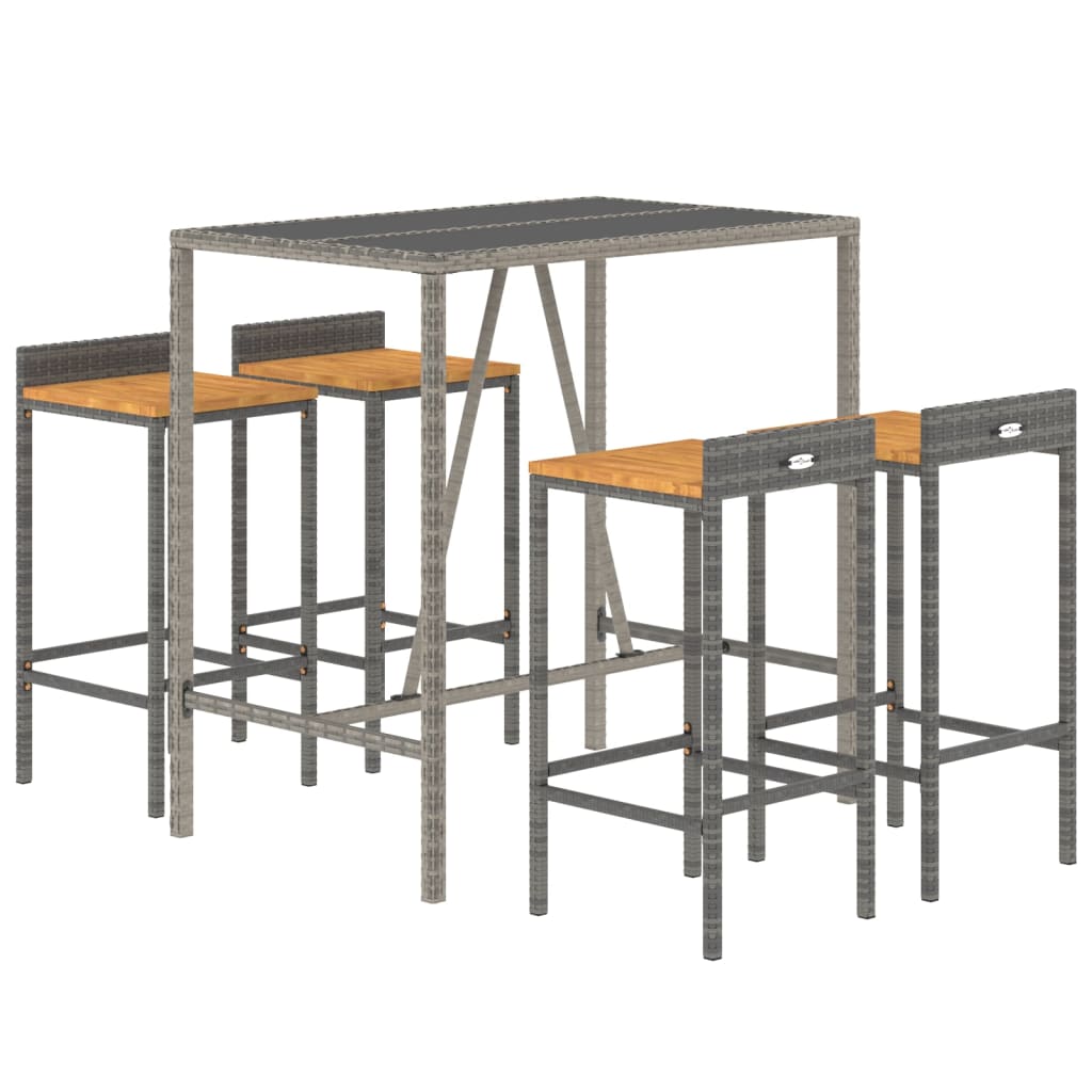5-Tlg. Gartenbar-Set Poly Rattan & Massivholz Akazie