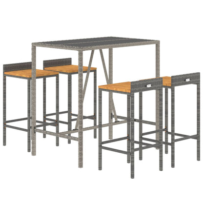 5-Tlg. Gartenbar-Set Poly Rattan & Massivholz Akazie