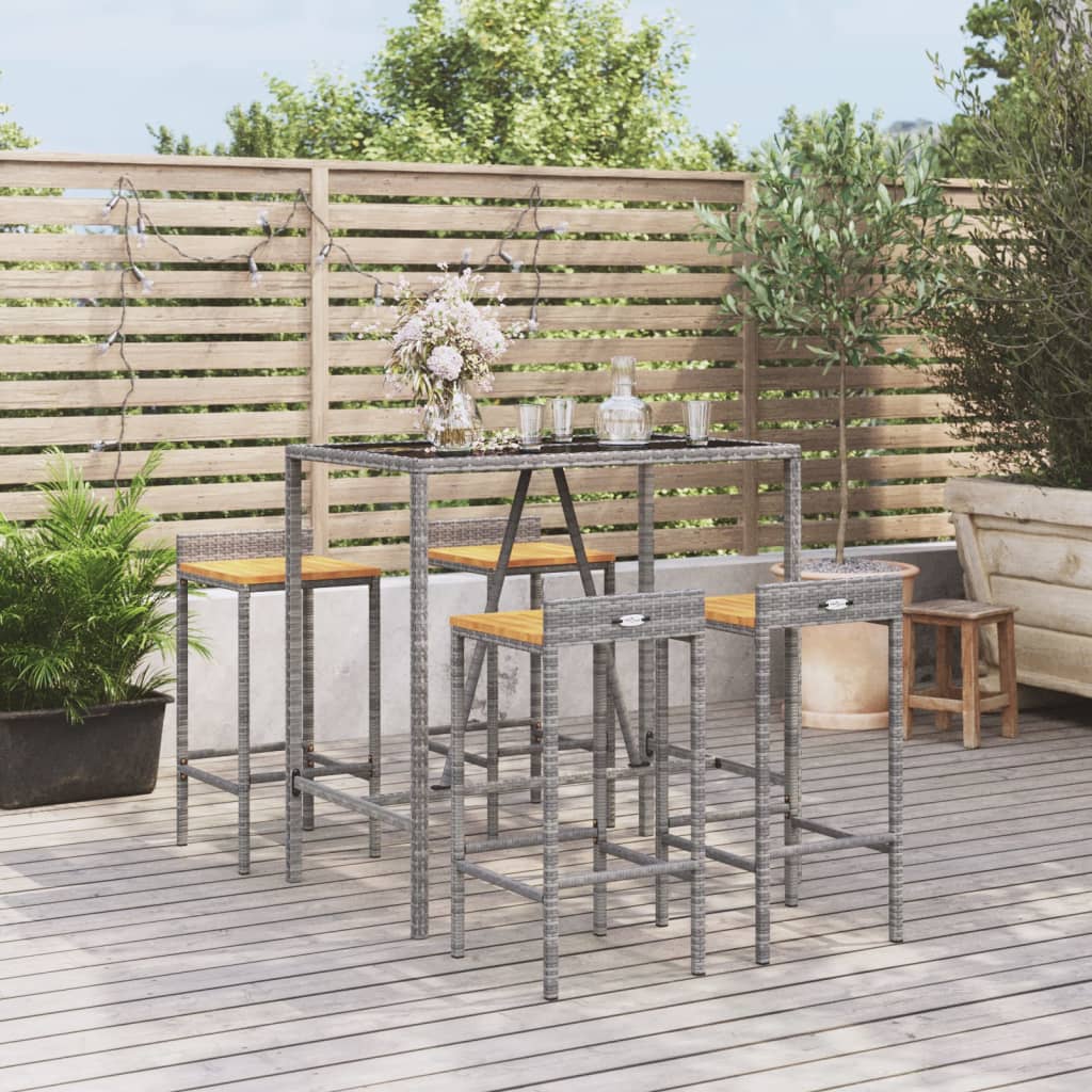 5-Tlg. Gartenbar-Set Poly Rattan & Massivholz Akazie