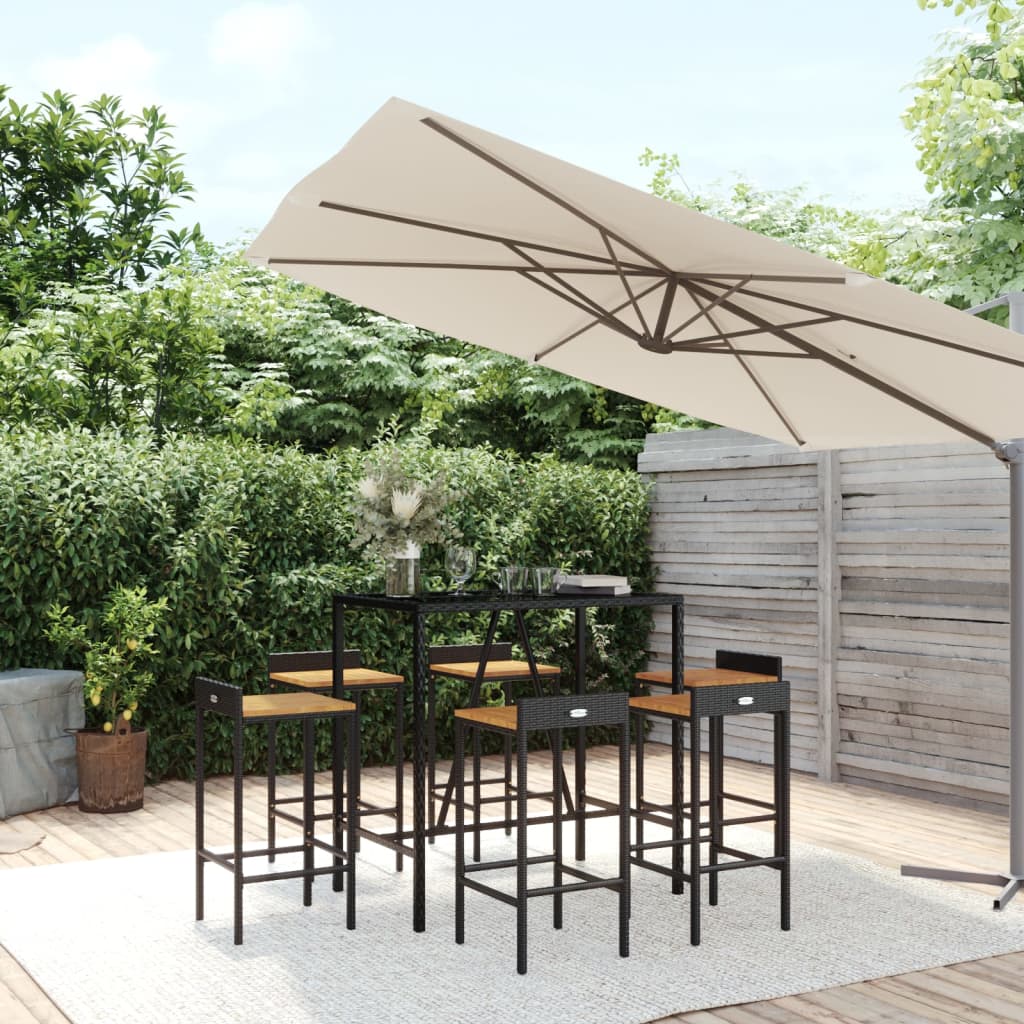 7-Tlg. Gartenbar-Set Poly Rattan & Massivholz Akazie