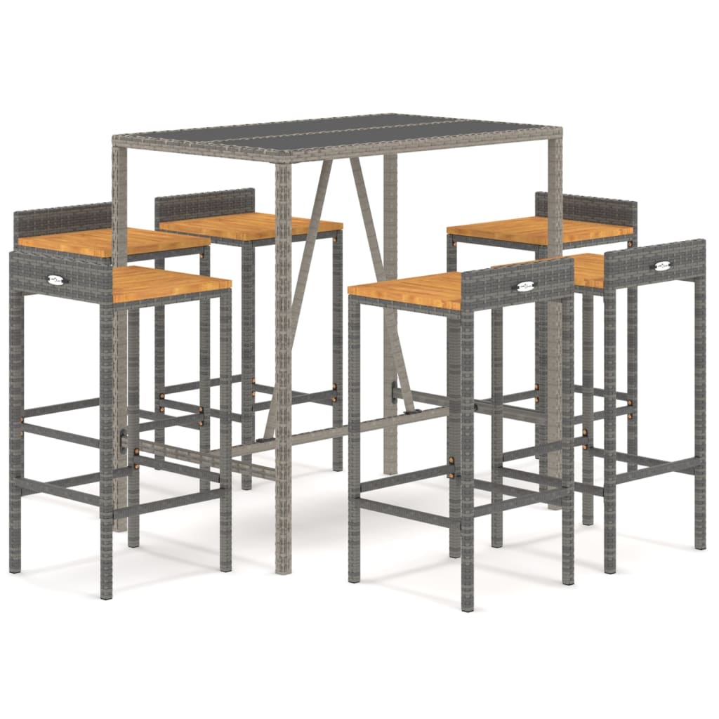 7-Tlg. Gartenbar-Set Poly Rattan & Massivholz Akazie