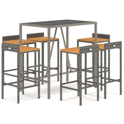 7-Tlg. Gartenbar-Set Poly Rattan & Massivholz Akazie