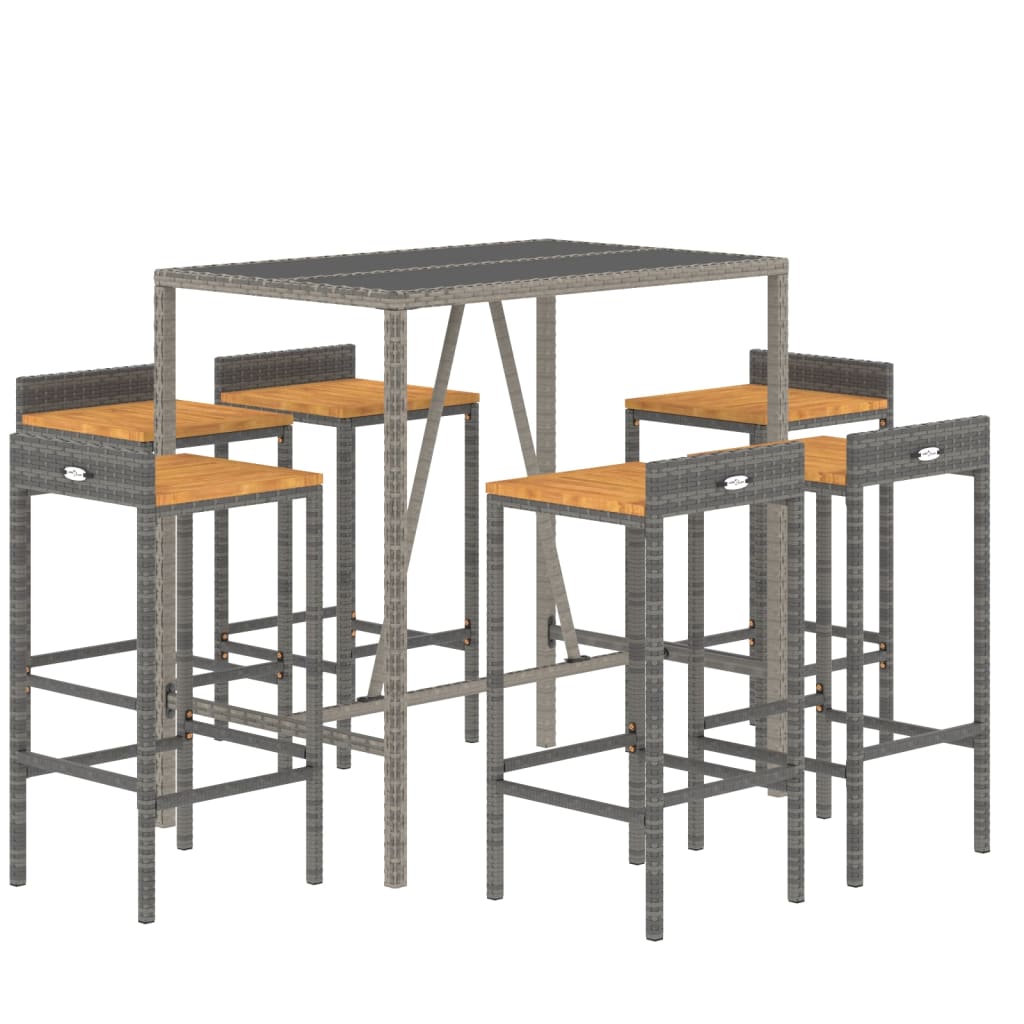 7-Tlg. Gartenbar-Set Poly Rattan & Massivholz Akazie