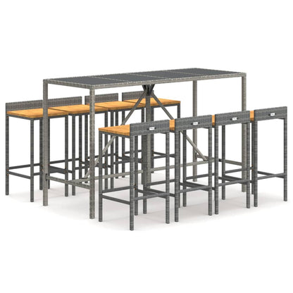 9-Tlg. Gartenbar-Set Poly Rattan & Massivholz Akazie