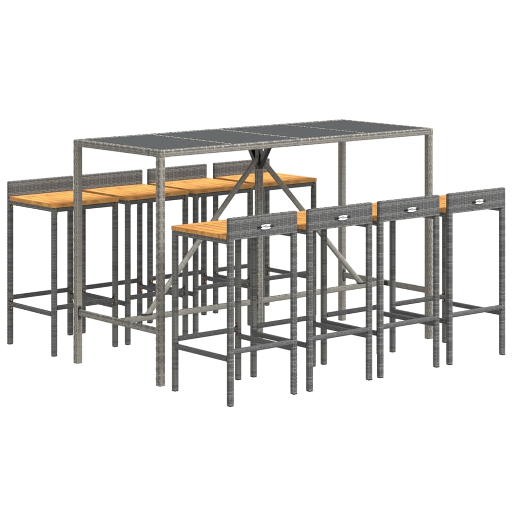 9-Tlg. Gartenbar-Set Poly Rattan & Massivholz Akazie