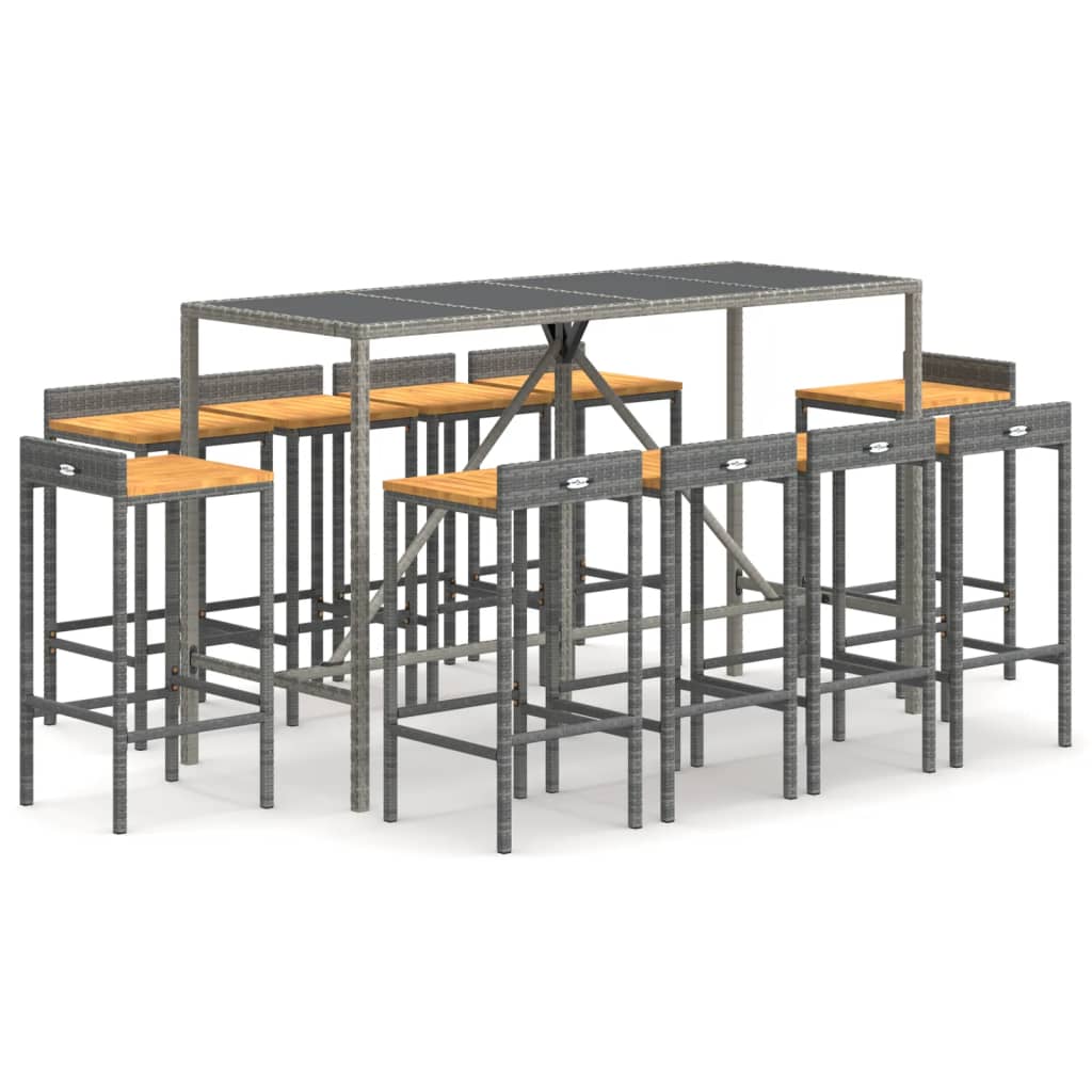 11-Tlg. Gartenbar-Set Poly Rattan & Massivholz Akazie