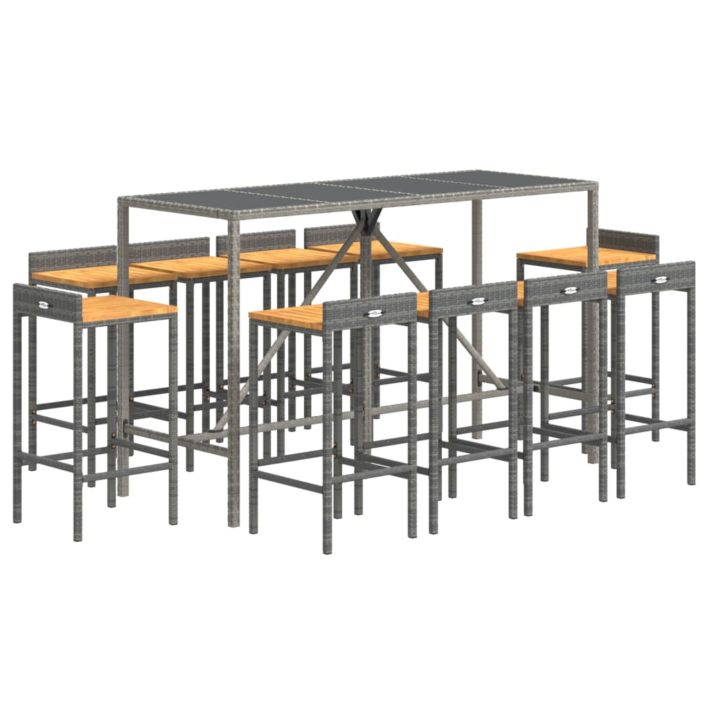 11-Tlg. Gartenbar-Set Poly Rattan & Massivholz Akazie