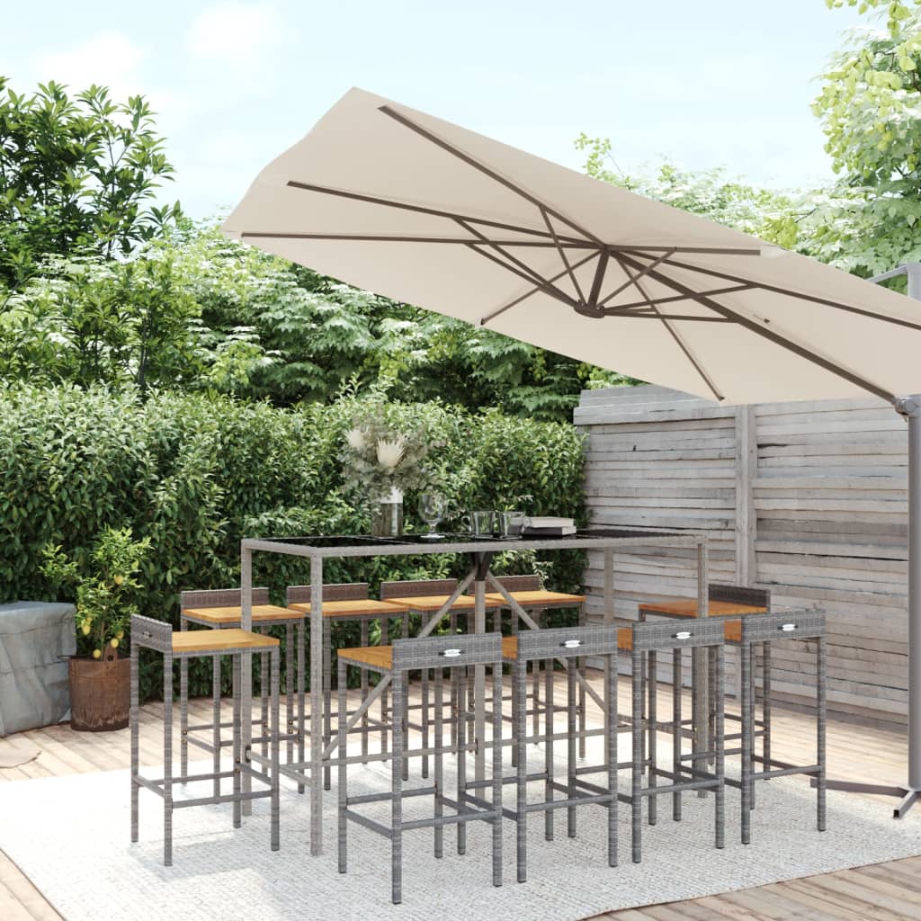 11-Tlg. Gartenbar-Set Poly Rattan & Massivholz Akazie