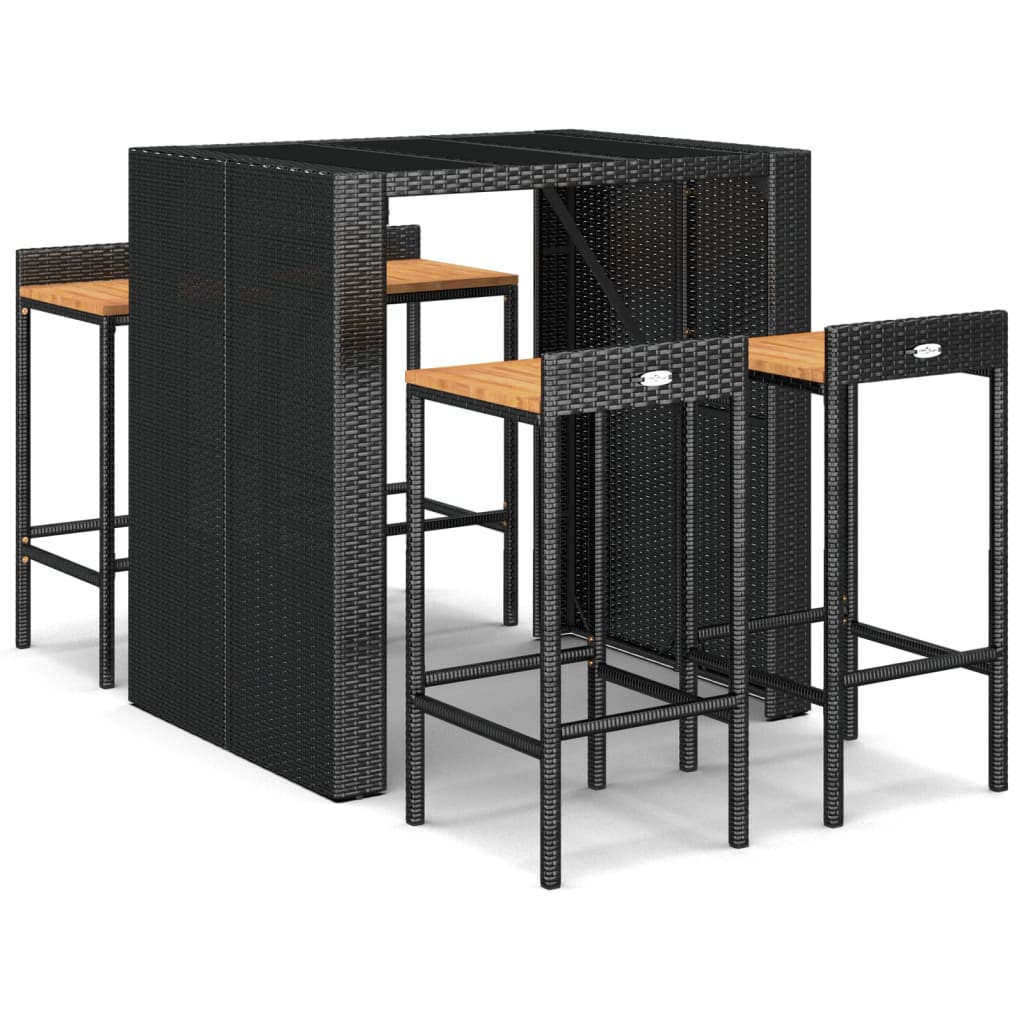 5-Tlg. Gartenbar-Set Poly Rattan & Massivholz Akazie