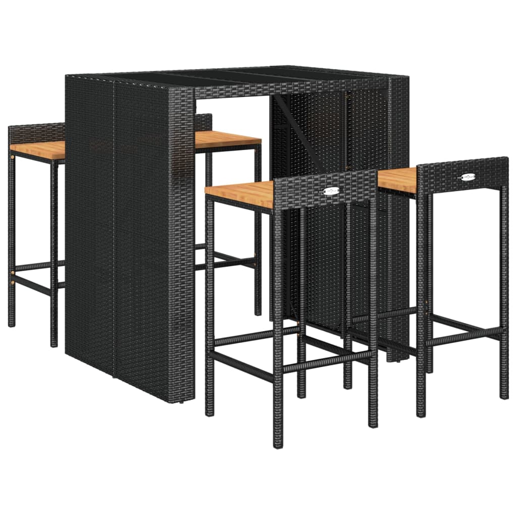 5-Tlg. Gartenbar-Set Poly Rattan & Massivholz Akazie