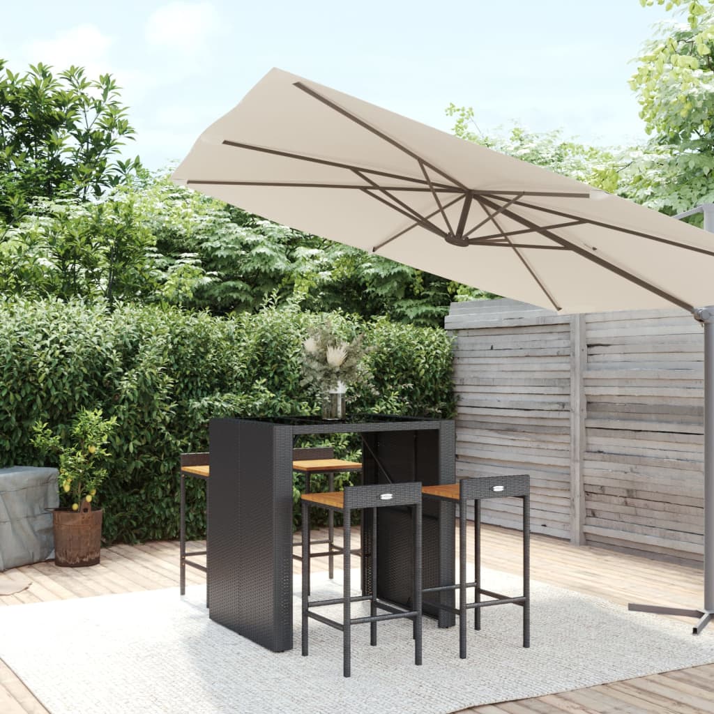 5-Tlg. Gartenbar-Set Poly Rattan & Massivholz Akazie