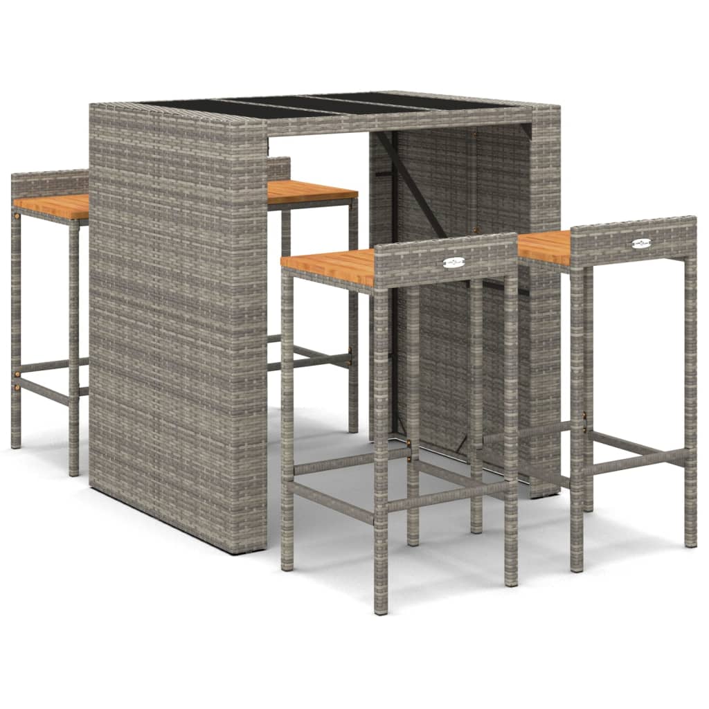 5-Tlg. Gartenbar-Set Poly Rattan & Massivholz Akazie