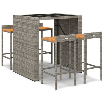 5-Tlg. Gartenbar-Set Poly Rattan & Massivholz Akazie