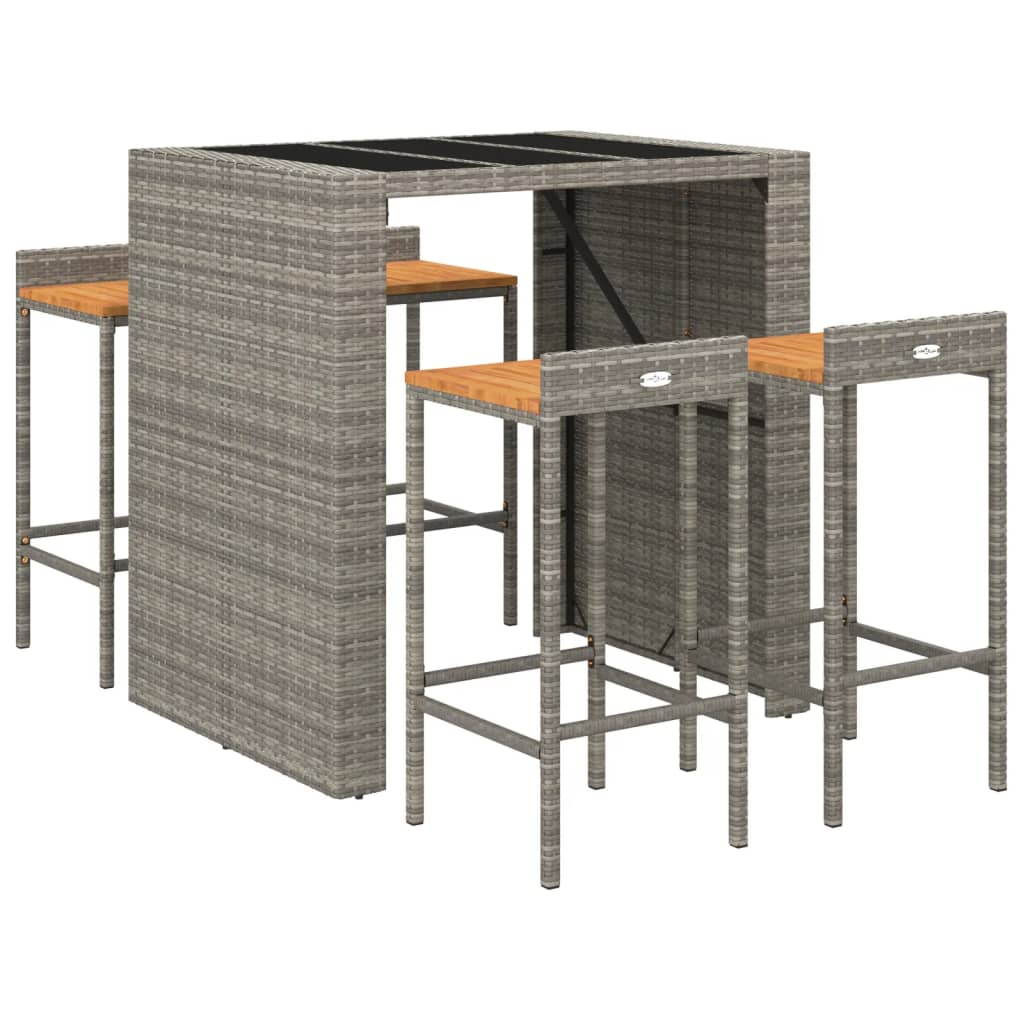 5-Tlg. Gartenbar-Set Poly Rattan & Massivholz Akazie
