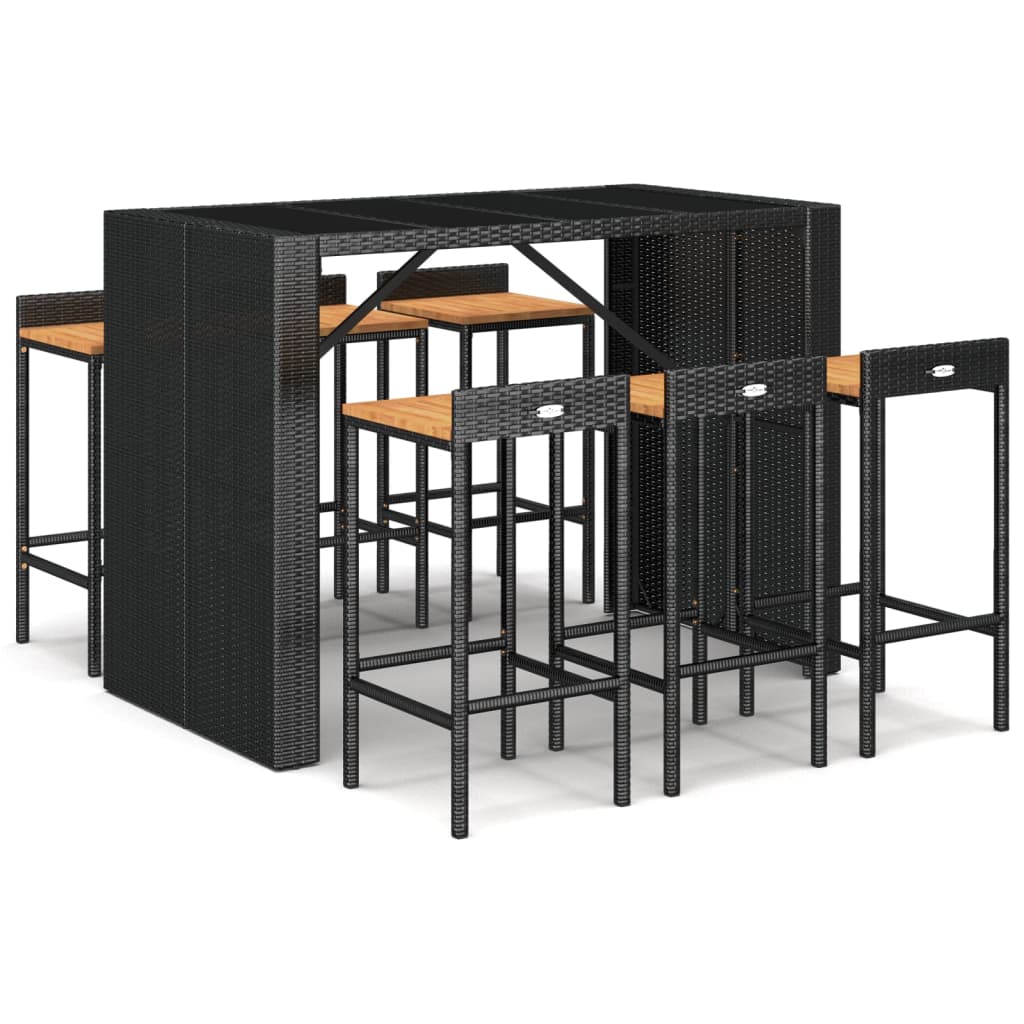 7-Tlg. Gartenbar-Set Poly Rattan & Massivholz Akazie