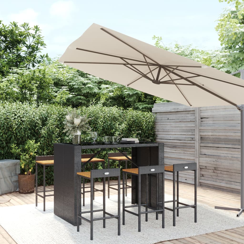 7-Tlg. Gartenbar-Set Poly Rattan & Massivholz Akazie