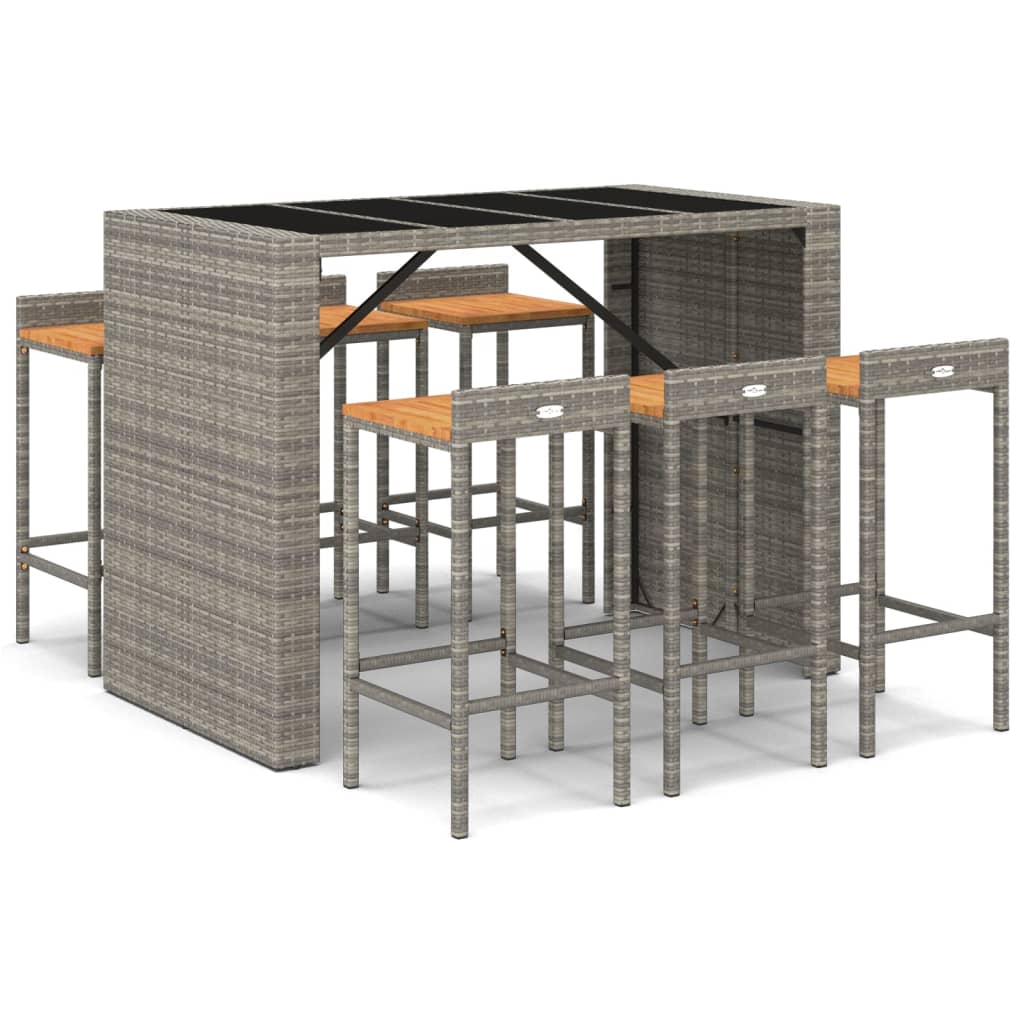7-Tlg. Gartenbar-Set Poly Rattan & Massivholz Akazie