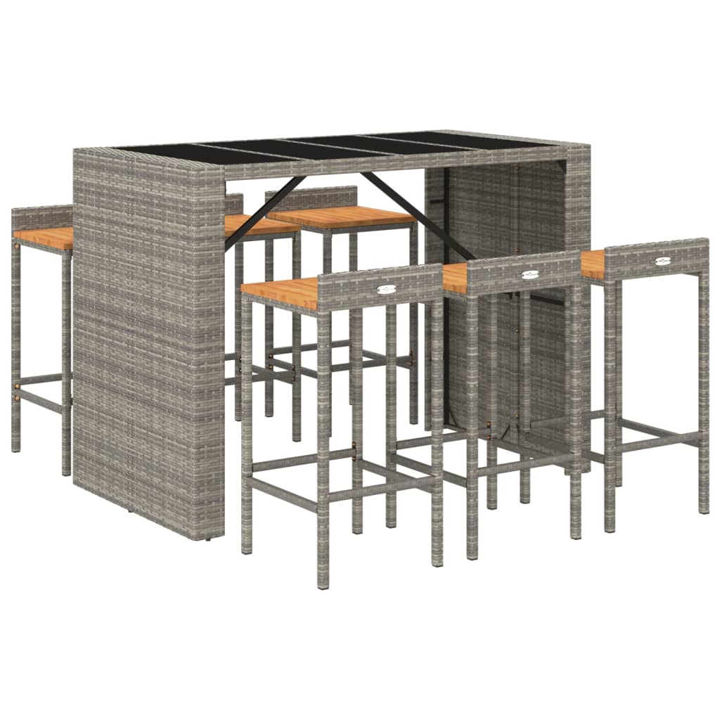 7-Tlg. Gartenbar-Set Poly Rattan & Massivholz Akazie