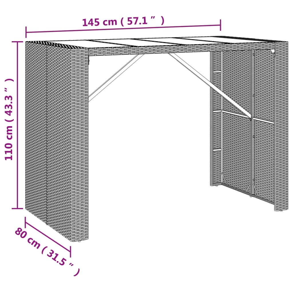 7-Tlg. Gartenbar-Set Poly Rattan & Massivholz Akazie