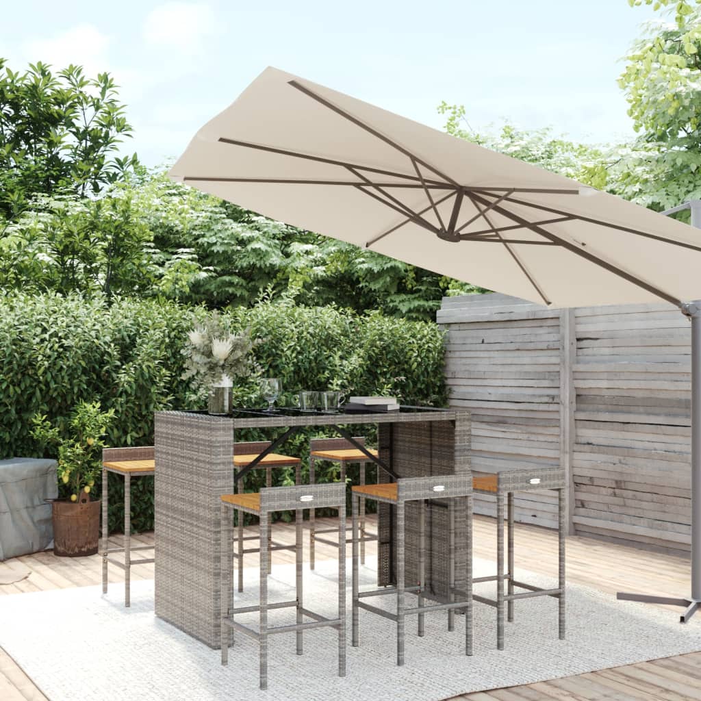 7-Tlg. Gartenbar-Set Poly Rattan & Massivholz Akazie